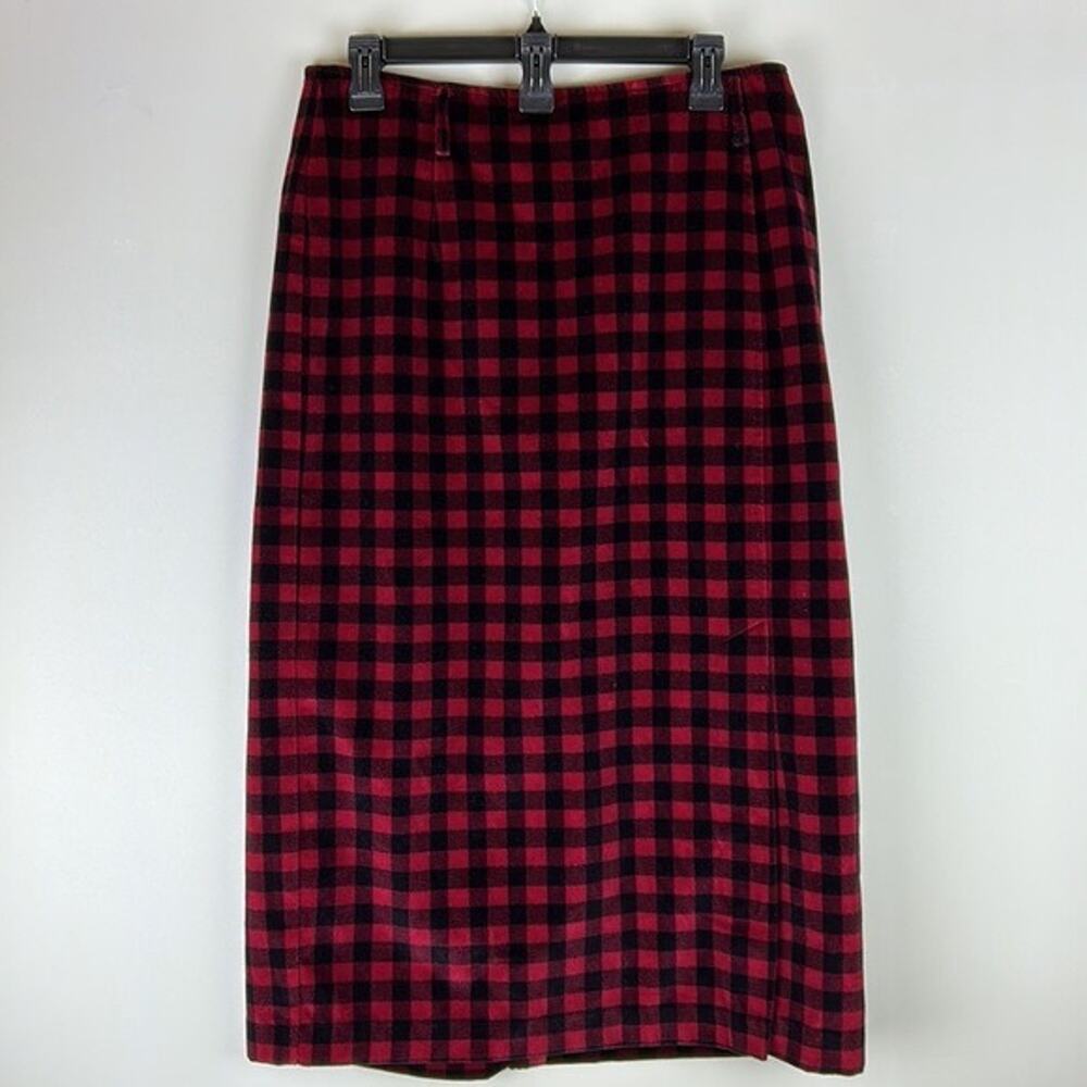 Long Skirt 14 Red Black Buffalo Check Plaid Velour Lined Bushwacker USA Pencil